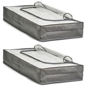 Zeller kussens en dekbed opberghoes - 2x - 103 x 45 x 15 cm - grijs - met venster - Beschermhoezen