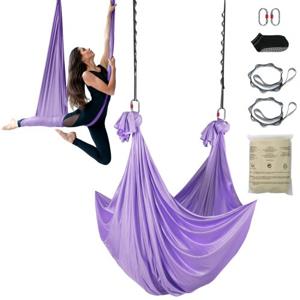 VEVOR Aerial Yoga hangmatset 4 x 2,8 m, paars Aerial Yoga Swing Air Fly, Yoga Swing hangmatschommel 1000 kg max. draagvermogen, inclusief yogasokken en stalen karabijnhaak, anti-zwaartekrachtoefeningen