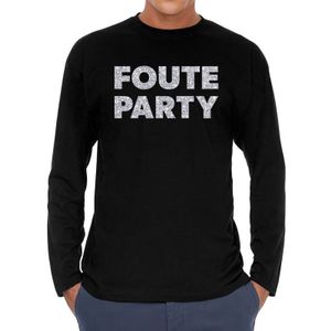 Foute party zilver glitter long sleeve t-shirt zwart voor heren