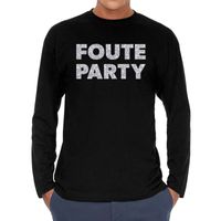 Foute party zilver glitter long sleeve t-shirt zwart voor heren - thumbnail