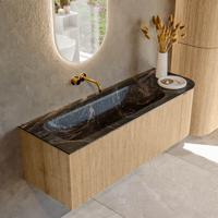 Badmeubel Mondiaz Kurve-Dlux | 135 cm | Meubelkleur Oak | Wastafelkleur Lava | Solid surface | Links spoelbak | Zonder kraangat(en)