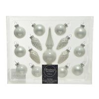 Winter witte glazen kerstballen 3 cm en piek set voor mini kerstboom 15-dlg - Kerstbal - thumbnail