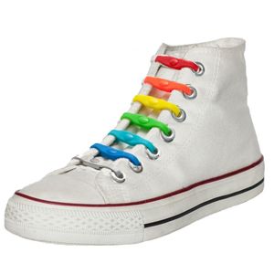 14x Regenboog kleuren schoenveters elastisch/elastiek siliconen One size  -