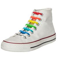 14x Regenboog kleuren schoenveters elastisch/elastiek siliconen One size  - - thumbnail