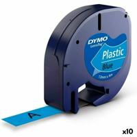 Gelamineerde Tape voor Labelmakers Dymo 91205 12 mm LetraTag Zwart Blauw (10 Stuks)