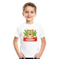 T-shirt wit voor kinderen met luipaard Fast Freddy