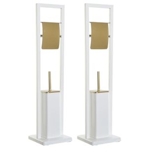 2x stuks toiletborstels met toiletrolhouder wit/goud metaal 80 cm