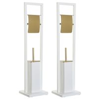 2x stuks toiletborstels met toiletrolhouder wit/goud metaal 80 cm