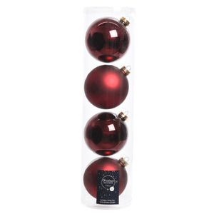 Tube met 4x donkerrode kerstballen van glas 10 cm glans en mat   -