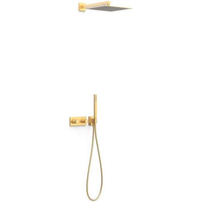 Regendouche set Tres B-System | Inbouw | Thermostaatkraan | 2-weg | Rechthoekig | 24k Goud mat