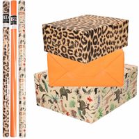 9x Rollen kraft inpakpapier jungle/panter pakket - dieren/luipaard/oranje 200 x 70 cm