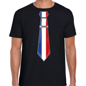 Verkleed T-shirt voor heren - stropdas Frankrijk - zwart - supporter - themafeest
