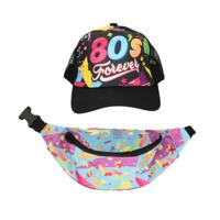 Foute 80s/90s party verkleed set - dames - pet en heuptasje - jaren 80/90 verkleed accessoires - thumbnail