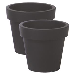 Prosperplast Bloempot Basic - 2x stuks - kunststof - antraciet - D14 x H12 cm - buiten/tuin