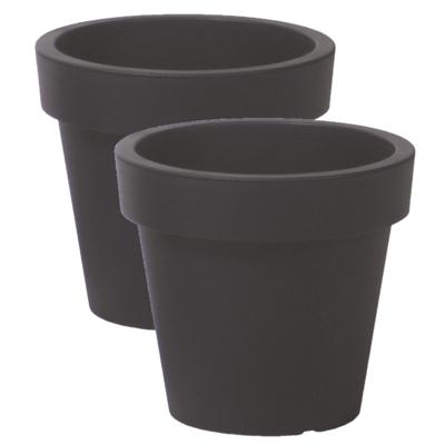 Prosperplast Bloempot Basic - 2x stuks - kunststof - antraciet - D14 x H12 cm - buiten/tuin