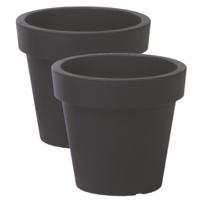 Prosperplast Bloempot Basic - 2x stuks - kunststof - antraciet - D14 x H12 cm - buiten/tuin