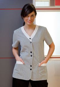 Norvil 1127 Women'S Short Sleeve Tunic Gingham Seersucker