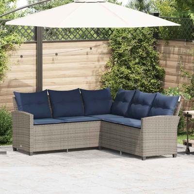 Loungebank met kussens L-vormig poly rattan grijs