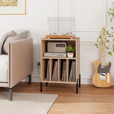 Platen Speler Standaard met Oplaadstation & Rek & 4 Scheidingswanden Vinylplaten Platenspeler Tafel Natuur