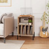 Platen Speler Standaard met Oplaadstation & Rek & 4 Scheidingswanden Vinylplaten Platenspeler Tafel Natuur