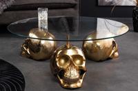 Design salontafel SKULL XXL 90cm goud rond glazen blad metalen schedel handgemaakt - 43496