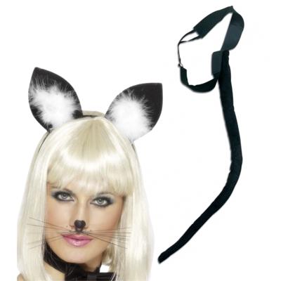 Dieren verkleed accessoires set voor een kat / poes - oren diadeem en staart - voor volwassenen Dieren verkleed accessoires set voor een kat / poes - oren diadeem en staart - voor volwassenen