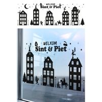 Welkom Sint en Piet zelfklevende raamsticker groot zwart 150 x 50 cm - Feeststickers - thumbnail