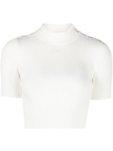 Courrèges haut crop nervuré à logo brodé - Blanc