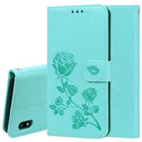Rose reliëf horizontale Flip PU lederen case voor Galaxy A10 met houder & kaartsleuven & portemonnee (groen)