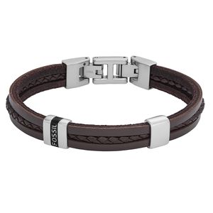 Fossil JF04133040 Armband Drew leder-staal zilverkleurig-bruin