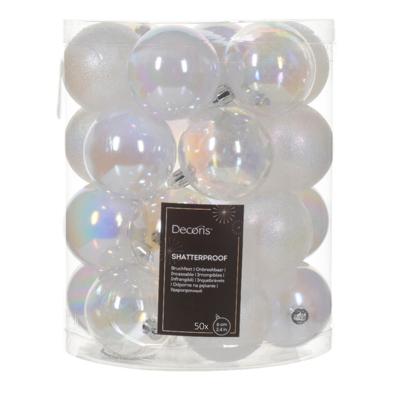 Kerstballen - 50x st - transparant parelmoer - D6 cm - kunststof - kerstversiering