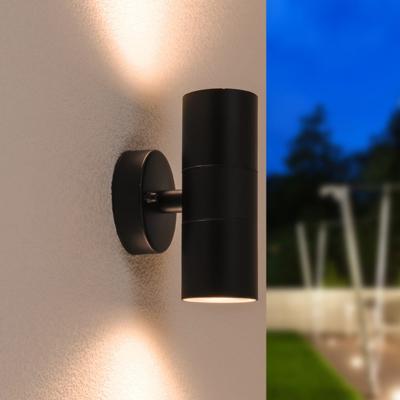 Jasmin LED Wandlamp - 8 watt 690 lumen - IP44 Waterdicht - GU10 vervangbare lichtbron - 2700K Warm Wit - Dimbaar - Binnen en buiten - Up & down light - Zwart