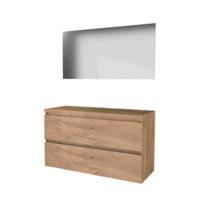Basic-Line Ultimate 46 Badkamermeubelset - 120 x 46 cm - Greeploos - 2 Lades - Wastafelblad - Spiegel met Indirecte LED Verlichting - Whisky Oak