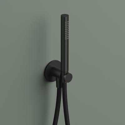 Handdouche Hotbath Ace Met Wandsteun Met Uitlaat En Doucheslang 150cm Geborsteld Zwart PVD