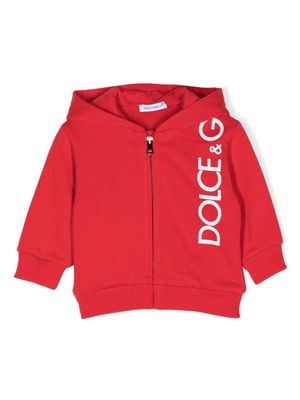 Dolce & Gabbana Kids hoodie zippé à logo imprimé - Rouge