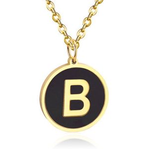 Goudkleurige Dames Schakelketting met Zwarte Kettinghanger Letter B