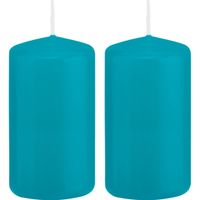 2x Turquoise blauwe cilinderkaarsen/stompkaarsen 6 x 12 cm 40 branduren