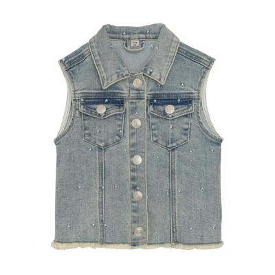 Daily7 Zomer gilet meisjes - medium blauw - denim AOP