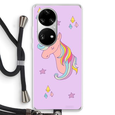 Roze eenhoorn: Huawei P50 Pro Transparant Hoesje met koord
