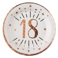 Santex Verjaardag feest bordjes leeftijd - 10x - 18 jaar - rose goud - karton - 22 cm   -