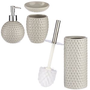 Badkamer accessoires set 4-delig kiezelgrijs/taupe van keramiek