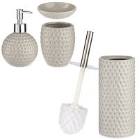 Badkamer accessoires set 4-delig kiezelgrijs/taupe van keramiek - thumbnail