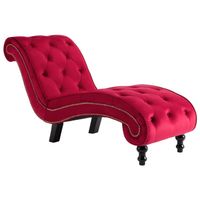 The Living Store Chaise Longue - Rood Fluweel - 145 x 52 x 77 cm - Charmant en Comfortabel