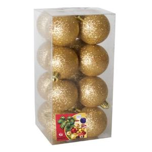 Gerimport Kerstballen - 16x - goud - kunststof - glitters - D5 cm