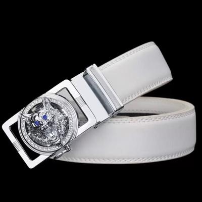 Bon&Bon Heren Riem Wit - Stalen Automatische Gesp met Zilveren Wolvenkop