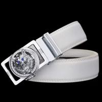 Bon&Bon Heren Riem Wit - Stalen Automatische Gesp met Zilveren Wolvenkop