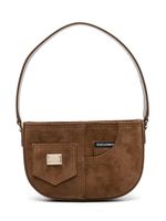 Dolce & Gabbana Kids logo-plaque suede shoulder bag - Marron