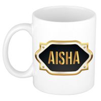 Aisha naam / voornaam kado beker / mok met goudkleurig embleem   -