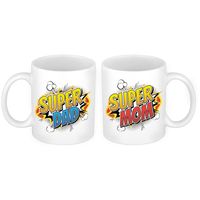 Pop art Super Dad en Mom mok - Cadeau beker set voor Papa en Mama - thumbnail
