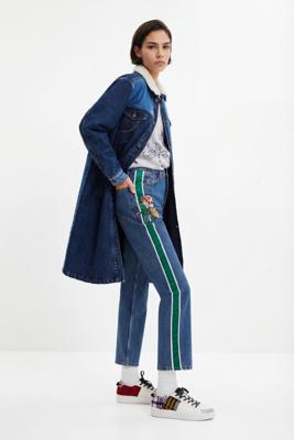 Straight fit cropped jeans met lint - BLUE - 40